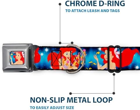 Disney Pet Collar, Dog Collar Metal Seatbelt Buckle, The Little Mermaid Under The Sea Scenes, 20 to 31 Inches 1.5 Inch Wide