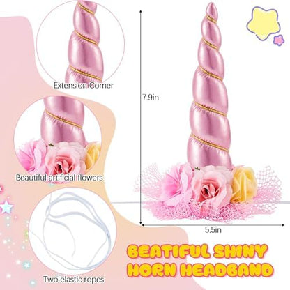 Juexica 19 Pcs Unicorn Horn for Horse, Pink Hair Extensions Clip in