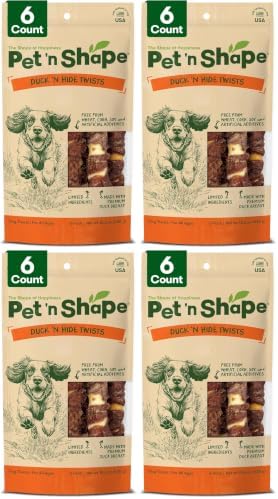 Pet 'n Shape Duck 'n Hide Twist - Duck Wrapped Rawhide Natural Dog Treats, Large, 6 Count (Pack of 4)