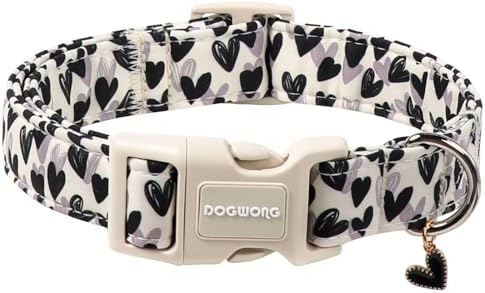 DOGWONG Valentine's Day Dog Collar-Cute Black Heart Dog Collars, Adjustable Valentine Heart Pet Collars Puppy Collar with Quick Release Buckle for Girl&Boy Dogs,S