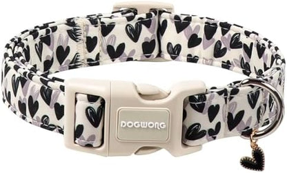 DOGWONG Valentine's Day Dog Collar-Cute Black Heart Dog Collars, Adjustable Valentine Heart Pet Collars Puppy Collar with Quick Release Buckle for Girl&Boy Dogs,S