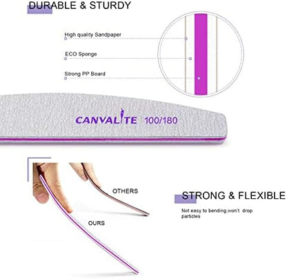 Canvalite 10 PCS Nail File Professional Nail Files Reusable Double Sided Emery Board(100/180 Grit) Nail Styling Tools for Home and Salon Use Christmas Gifts for Women