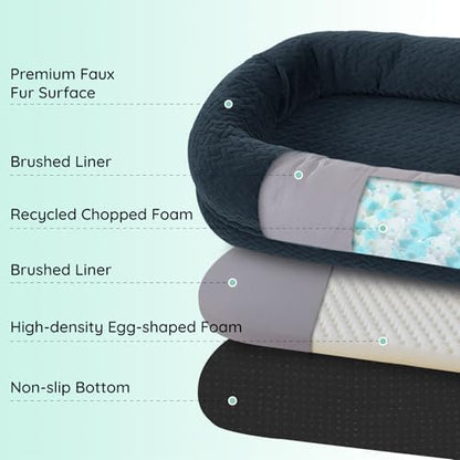 ChiXnuggle Orthopedic Human Dog Bed,with Faux Fur Washable Cover,Blanket