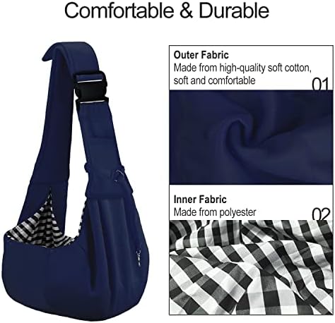 PETLOFT Reversible Dog Cat Sling Carrier, Small Dog Carrier, Adjustable Dog Sling, Hands Free Cross Body Carrier with Collar Hook for Dog/Cat/Bunny up to 11lb (Blue)