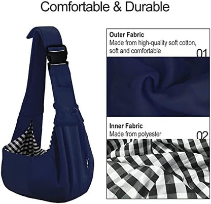 PETLOFT Reversible Dog Cat Sling Carrier, Small Dog Carrier, Adjustable Dog Sling, Hands Free Cross Body Carrier with Collar Hook for Dog/Cat/Bunny up to 11lb (Blue)