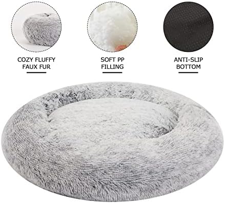 Bedfolks Calming Donut Dog Bed for Large Dogs,Dark Grey, 36" (Pack of 3)