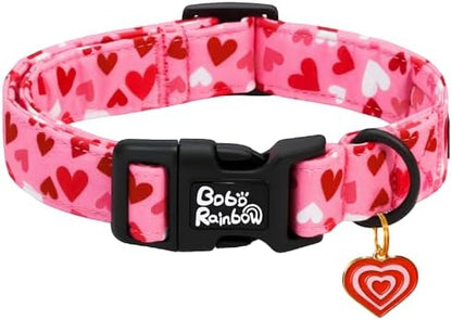 Dog Collars, Valentine's Pink Cute Love Heart Print Pet Collar Durable Adjustable Plastic Pendant Dog Collar for Small Dogs