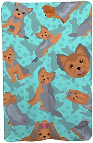 Caroline's Treasures MLM1061TBLT Blue and Tan Yorkie Soft Travel Blanket with Bag Airplane Blanket, Indoor Outdoor Camping Blanket for Traveling, Picnics, Beach Trips, Concerts