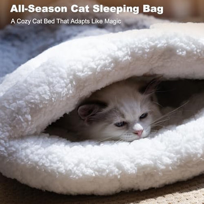Self Warming Cat Cave Bed, Double-Layer Faux Fur Sleeping Bag Grey