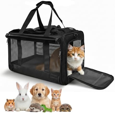 Pet Carrier for Medium-Small Cats, Collapsible Cat Carrier and Soft-Sided Pet Carrier for Medium Big Cats and Puppy Up to 17lbs, 2-Way Entry with Privacy Cover, Travel Bag L18.12”X11.81”X11.81”