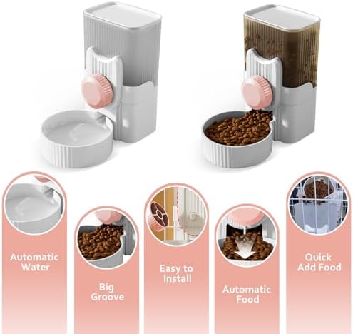 Hanging Cage Auto Pet Food Bowl Water Bottle Dispenser, 1L, Pink