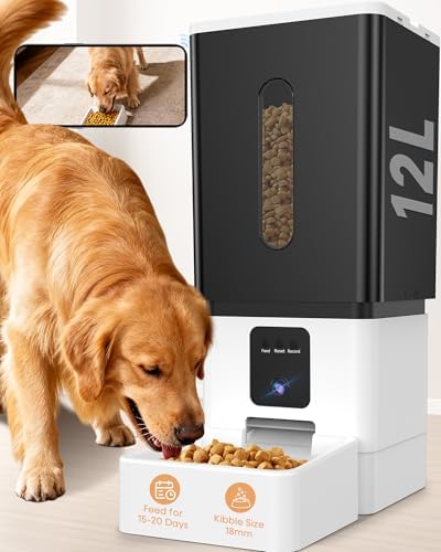 Large Breed Automatic Dog Feeder: 12L/50 Cups for 20-Days Food