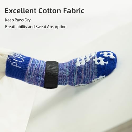 PUPTECK Anti-Slip Dog Socks with Double Sides Grips for Small Medium Large Dogs Hardwood Floors Prevents Licking, Dog Shoes for Hot Pavement Traction Control for Senior Dogs, Royal Blue, S