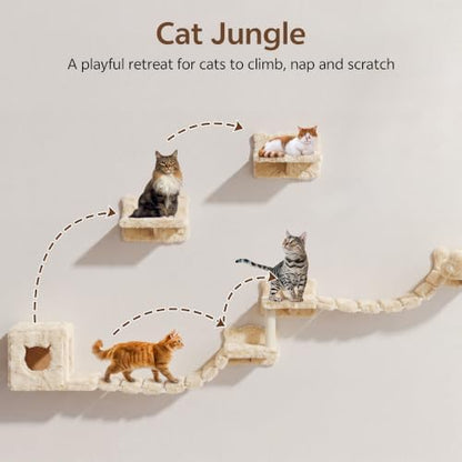 Cat Wall Furniture, 9 in 1 Cat Wall Shelves Set with Bridge, Beige