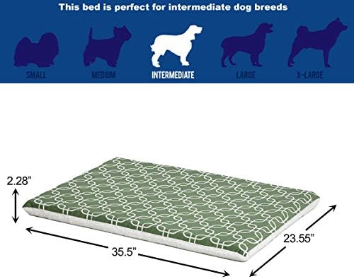 MidWest Homes for Pets Quiet Time Teflon Defender Dog Beds; Pet Beds Designed to Fit Folding Metal Dog Crates, Green & White Geometric Pattern, 36-Inch