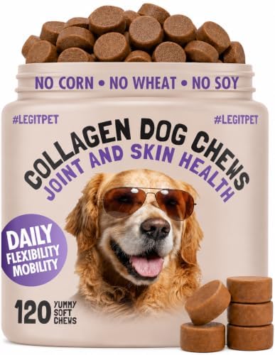 Collagen Dog Chews for Joint & Skin Health 120 Soft Chews All Breeds Mobility, Cartilage Repair & Pain Relief Hip & Joint Skin Coat Anti-inflammatory Support Eggshell Membrane Senior & Adult Dogs