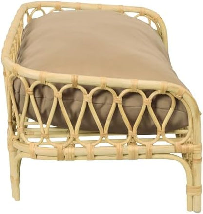 DBD1005B Elevated Pet Daybed 27.5" x 17", Handwoven Rattan Dog & Cat Bed with Machine Washable Cushion, Wicker Rattan Sofa for Small to Medium Pets, Bohemian Style, Light Brown