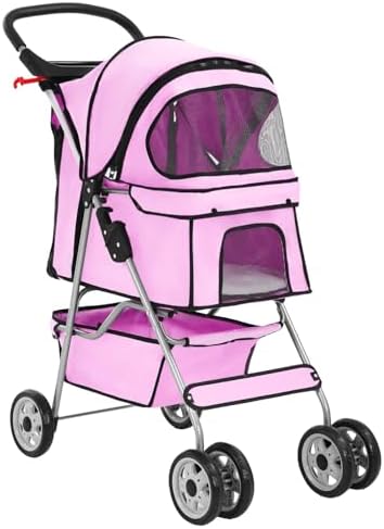 BestPet | 4-Wheel Foldable Pet Stroller | Pink | Lightweight & Portable