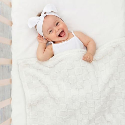 Americanflat 30x40 Jacquard Kids Throw Blanket - Soft and Breathable Mini Fleece Throw Blanket for Couch, Bed, Chair - Fleece Blankets Perfect for Home, Bedroom, Outdoor - Checkered Design in Cream