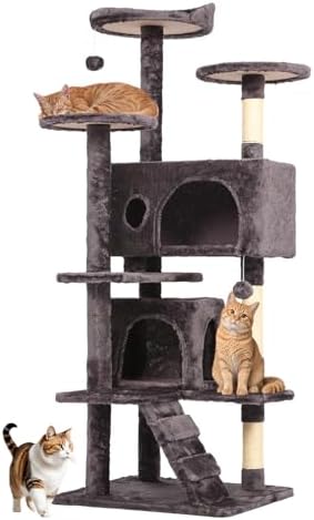 BestOffice 54 Inch Cat Tree, Multi-Level Cat Tower with Condo, Perches, Sisal Scratching Posts, Climbing Ladder,Indoor Activity Center Play House for Kittens & Adult Cats, Purple