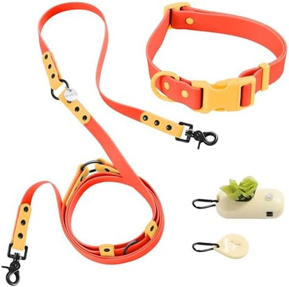 WLK1006A-5SET Luna Large 8FT Adjustable 6-in-1 Waterproof Hands-Free Leash and Collar with LED Flashlight, Bag Dispenser, and Poop Bag Holder, Aperol