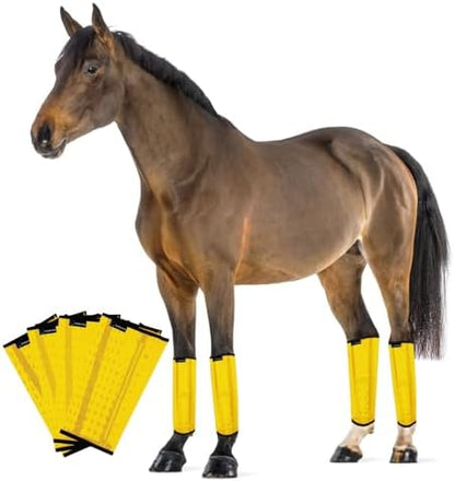 FOXLVDA Pony Fly Boots (Donkey/Mini Horse), Set of 4 - Loose Fitting Design, Breathable, Adjustable & UV Protective with Support Bars for Reduce Stomping & Leg Fatigue, 13hh-14.2hh (Yellow, Medium)