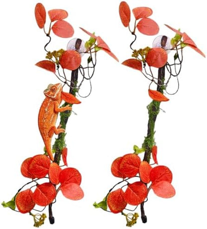 BNOSDM 2PCS Reptile Climbing Branch, Bendable Jungle Vine with Leaves Terrarium Plant Decoration with Suction Cup Chameleon Cage Accessories for Gecko Lizard Bearded Dragons Snake (Eucalyptus Leaf)