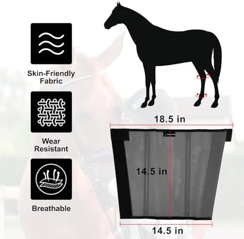 FOXLVDA Horse Fly Boots - Fly Boots for Horses Set of 4, Breathable Mesh Equine Leg Leggings, Adjustable & UV Protective with Support Bars, for Reduce Stomping & Leg Fatigue (Dark Gray, Large)