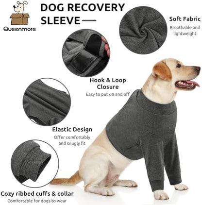 Queenmore Recovery Sleeve for Dogs Front Leg, Dog Recovery Sleeves, Dog Surgical Recovery Suit Female, Pet Elbow Protector Cone Collar Alternatives, Grey, XS