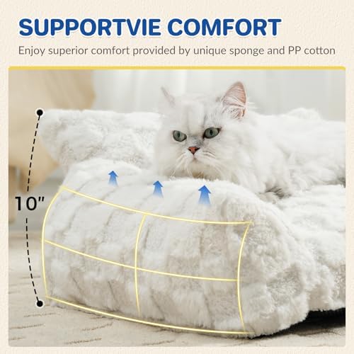 ABCPET Large Dog Bed Sofa, Fluffy Pet Bed for Medium and Large Dogs, Supportive Dog Couch Sofa for Dogs, Pet Sofas with Washable Cover & Non-Slip, 38 inch, White