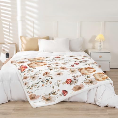 Erosebridal Funny Guinea Pig Blankets and Throws 40"x50",Mushroom Floral Blanket Throw for Girls Boys,Cute Animal Print Fleece Blanket Farmhouse Wildflower Fuzzy Blanket for Bed Sofa Decor