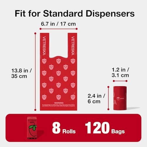 VETRESKA Dog Poop Bags with Handle 120 Count, Strawberry Scented Waste Bag