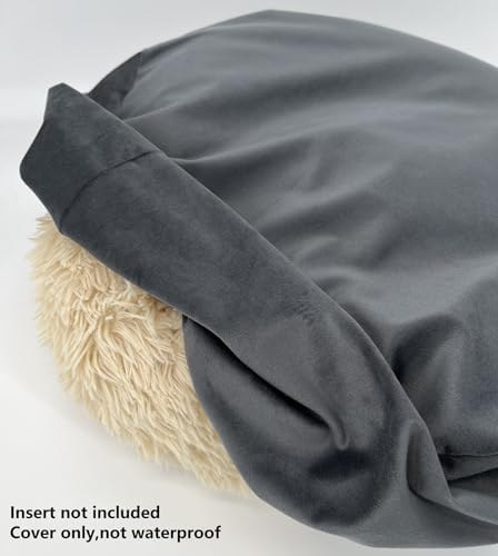 Round Dog Bed Cover Washable Grey Velvet 39 Inch