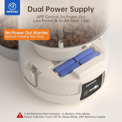 PAPIFEED Automatic Cat Feeder with App, WiFi Auto Cat Feeder, 3L Slow-Feed Cat Food Dispenser for Dry Food, Dual Power Supply Timed Pet Feeder for Cat, 10 Meals/Day, 6 Portions/Meal, Grey