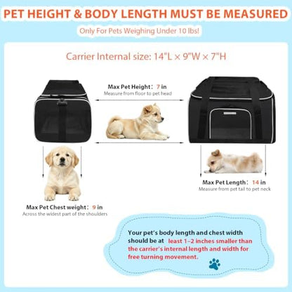 Petskd Top and Side Expandable Small Pet Carrier Airline Approved, Black