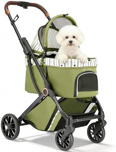 Pet Stroller for Small Dogs & Cats – Easy One-Hand Fold, Supports Up to 35 lbs – Green