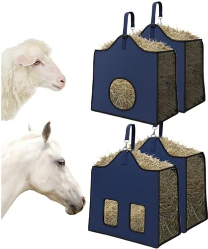Hay Feeder for Goats and Horses - Slow Feed Design, Heavy Duty Hanging Hay Bag for Barn, Trailer & Paddock, Easy to Hang & Clean(2pcs, Navy Blue)