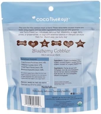CocoTherapy Blueberry Cobbler Coco-Charms Dog Training Treats, 5 Ounces, Organic, Made in The USA (3 Pack)