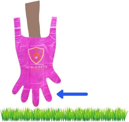 Noble Pets Dog Gloves - 8+ Ways to Use Them| Leak Proof | Extra Long Tie Handles | Eco-Friendly (Pink, 80 gloves)
