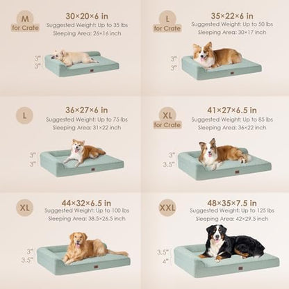 EHEYCIGA Extra Large Dog Bed Othorpedic, Memory Foam XL Dog Bed with Washable Removable Cover, Waterproof Pet Sofa Couch XLarge Size Dogs with Nonskid Bottom, 44x32x6.5, Greyish Green