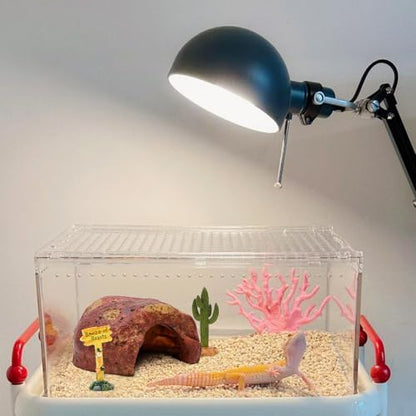 3-in-1 Desert Theme Reptile Rock Cave Hide for Leopard Gecko & Snake - Naturalistic Tank Habitat Decor Set with Cactus Model, Interactive Warning Sign & Moist Hideout (Small Size)