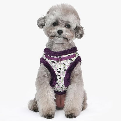 Puppia Huxley Vest Dog Harness Step-in Warm Winter Leopard Pattern for Small and Medium Dog, Purple, Small