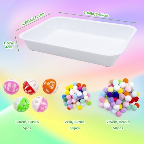 Dig-Box Tray for Hedgehog, Dig Box with Multicolor Furry Ball Toys, Hedgehog Accessories, Toys for Hedgehogs, Sugar Gliders, Hamster, Kitten and Other Small Animals