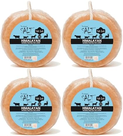 Himalayan Salt Lick for Horses & Livestock – 4 Pack (4.4 lb Each) | 100% Natural Pink Salt on Rope | Supports Hydration, Digestion & Overall Wellness (4)