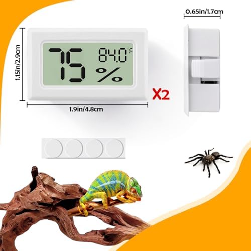 Bearded Dragon Accessories, 2 PCS Rectangle Reptile Thermometer and Humidity Gauge, Reptile Tank Accessories for Jumping Spider, Leopard Gecko, Hermit Crab, Gecko, Ball Python, Lizard