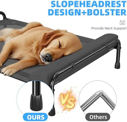 Simple Trending Elevated Dog Bed for Large Dogs, Cooling Raised Pet Cot with Bolster, Breathable Outdoor Couch Bed, 44.5" x 31", Black (Pack of 2)