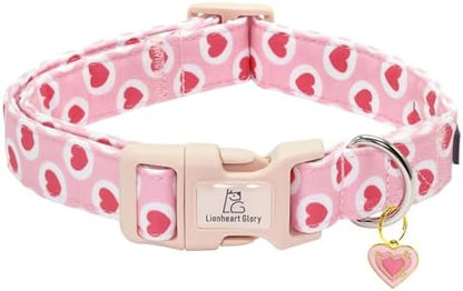 Lionheart glory Valentine's Day Dog Collar - Pink Heart Dog Collar Adjustable Soft for Large Girl Boy Dogs Spring Party Holiday Pet Collars