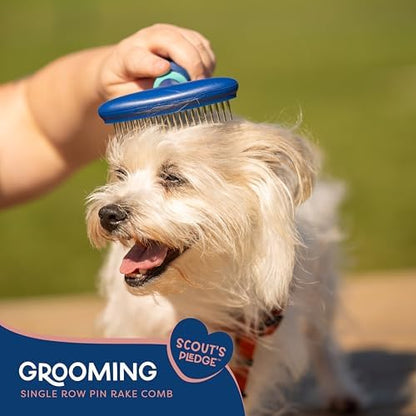 Good Scout Pet Hair Rake with Single Row Rotating Pins, Best Deshedding Tool for Dogs & Cats, Gentle, Safe & Effective Grooming Tool for Short or Long Haired Animals