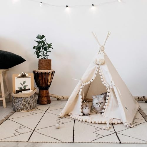 MINICAMP Pet Teepee Bed for Cats – Cozy Cat Beds for Indoor Cats – Luxury Pet House & Hideaway Bed for Cats & Small Animals - Made in EU (Small)