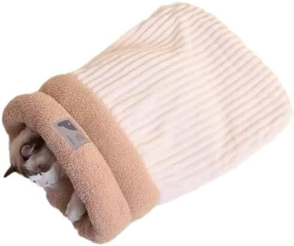 Cat Winter Sleeping Bag Soft Warm Cozy Pet Bed Sack for Indoor Cats or Small Dogs Durable Washable Sleeping Pad (Beige, Medium)